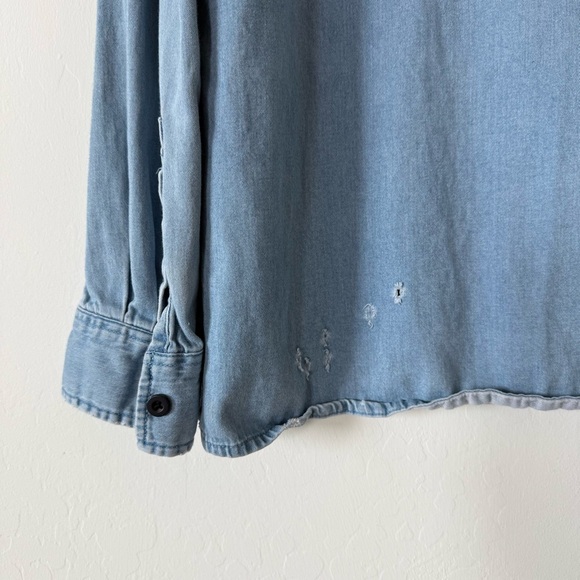 Pac Sun Boho Distressed Denim Chambray  Long Sleeve Button Down Shirt Large - Picture 9 of 12